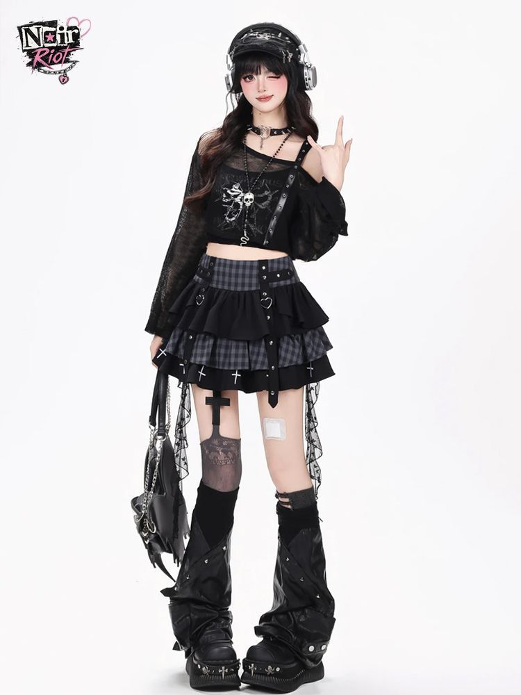 Elastic Lace Trim - Conjunto Y2K Punk Gótico Kawaii 3