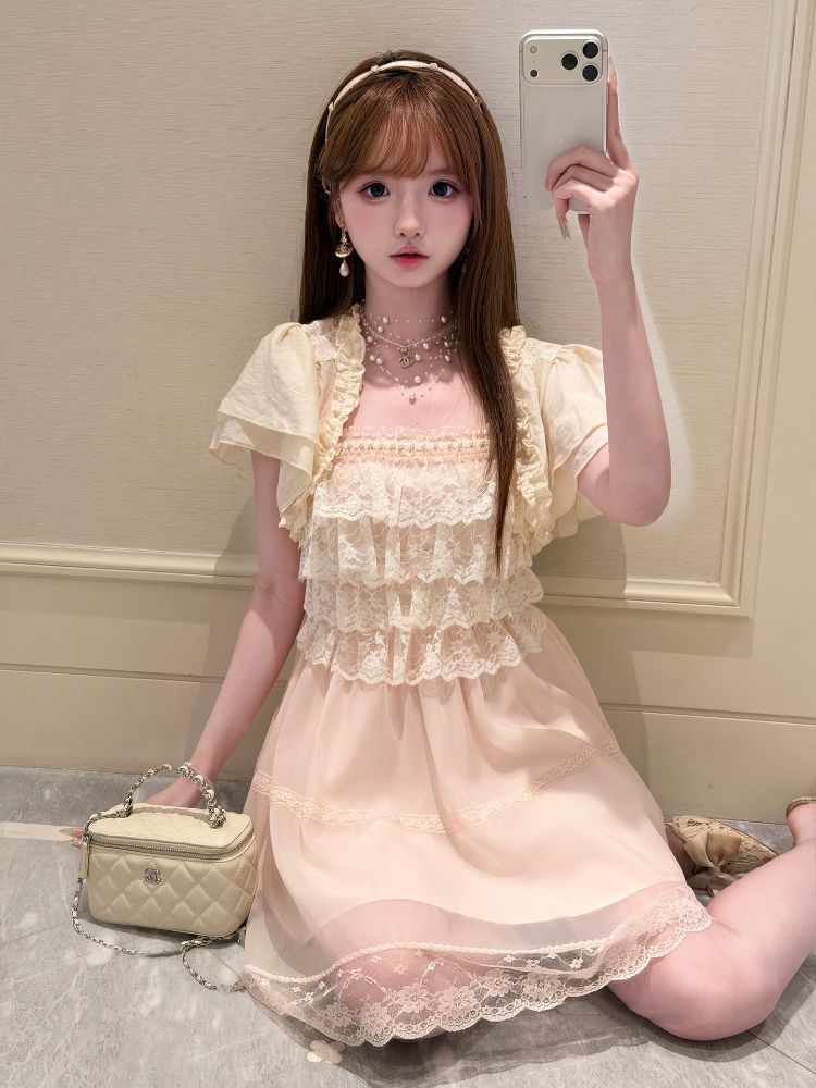 Conjunto de Vestido Vintage Ja - Elastic Lace Trim avaliação e preço