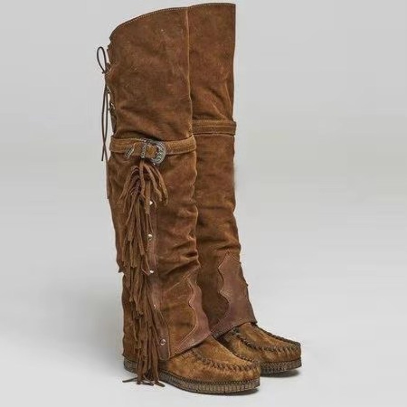 Novas Botas Femininas 2026 Aci - Tassel Fringe Trim avaliação e preço